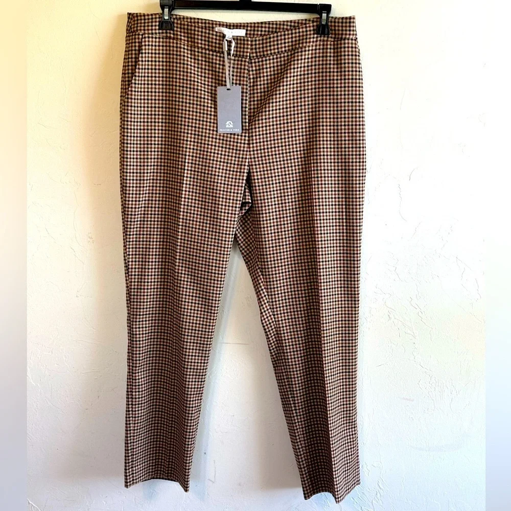 NWT Preston & York Brown Plaid Straight Leg Flattering Career Pants Sz 16